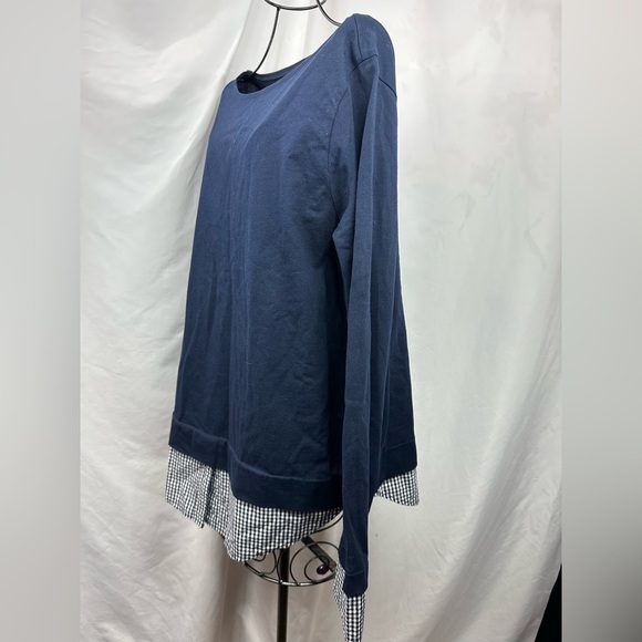 J Crew Mercantile boat neck sweatshirt with gingham layers size L - Picture 6 of 9